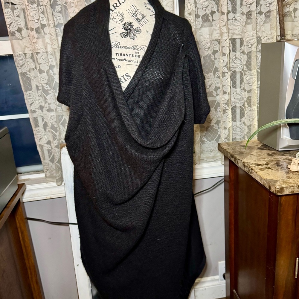 Penningtons Black Short Sleeve Cowl Neck Sweater with Draped Design